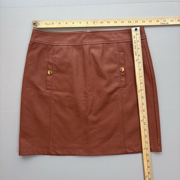 Loft Skirt Soft Vegan Faux Leather Lined A-Line Size 10 Cognac Office Career - Picture 5 of 10